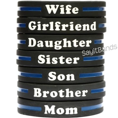 Thin Blue Line Wristband Bracelet - Your Choice of Family Member Police Band