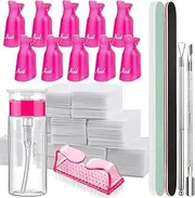 Nail Polish Gel Remover Tools Kit with Nail Clips, FANDAMEI 100ml Nail Polish Remover Bottle, 500 Nail Remover Cotton Pad, Nail Brush, Cuticle Pusher, Cuticle Peeler, 100/180 Nail File,Buffer Block