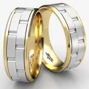 8mm Chain Link Design Comfort Fit Beveled Edge Men's 2 Tone Gold Wedding Band