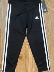 Adidas Girls Leggings Size Medium 10/12 Black Three Striped Logo NWT