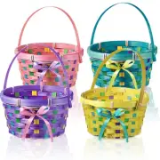Easter Woven Bamboo Basket Round Small Woven Basket with Handle Buckets for E...