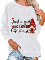 [yawslaw] Christmas Sweatshirt for Women Just A Girl Who Loves Christmas Tree Graphic Pullover Long Sleeve Tops