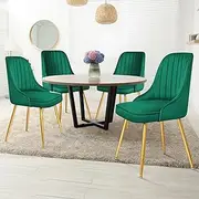 [ALFORDSON] Velvet Dining Chairs Set of 4, Kitchen Chair with Metal Legs & Adjustable Floor Protector, Reading Seating for Home Cafe Coffee Table, Max 150kg, Green