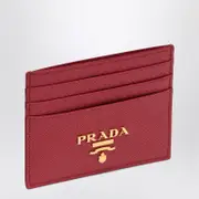 [Prada] Red Saffiano leather credit card holder One size Red