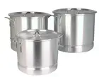 6 Pieces Aluminum Stock Pot Set With Steamer,64,84,100 Quarts, Silver