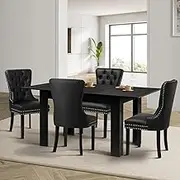 Oikiture 160cm Extendable Dining Table with Dining Chairs Set of 4 Retro PU Leather Kitchen Chairs Black
