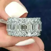3.00Ct Emerald Cut Lab-Created Diamond Women's Band Ring 14k White Gold Plated