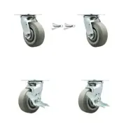 5 Inch Thermoplastic Rubber Caster Set with Ball Bearings 2 Swivel Lock 2 Brake