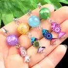 4Pcs Mixed Dragon Veins Agate Ball Silver Enamel Fish Pendant Bead SSG3974