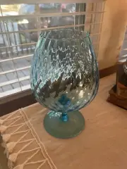 Vintage Empoli Blue Diamond Optic Glass Handblown Goblet Vase Italy