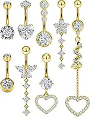 [Vsnnsns] 14G Belly Button Rings Belly Rings for Women Stainless Steel CZ Belly Button Piercing Jewelry Belly Bars Snake Navel Ring Barbell Body Jewelry Piercing for Women Men 8Pcs