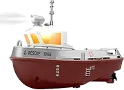RC Electric Boat with Lights, 5km/h 1/144 Scale 2.4GHz High-Speed RC Electric Tugboat Yacht Model Remote Control Boat Toys for Lake Pool Rivers Waters - RTR