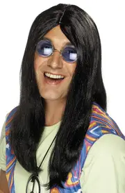 Neil Long Black Hippie Mens Costume Wig