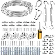 fshihine Awning Attachment Set, Sun Shade Sail Hardware Kit with Wire Rope Cable 20m, M5 Turnbuckles, Stainless Steel Sun Shade Sail Fixing Kit for Garden Triangle and Square, Outdoor Patio Canopy