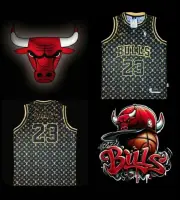 CHICAGO BULLS NBA BLACK AND GOLD MICHAEL JORDAN 23 JERSEY SIZE MEDIUM
