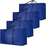 Pack of 4 120L Large Storage Bags, Oxford Heavy-Duty Moving Bags with Zip, Handle, Moving Boxes, Large Travel Bag, Carry Bag for Duvets, Clothes, Bedding (Blue)