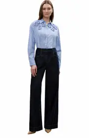 Rebecca Taylor Priya Poplin Shirt in Blue Stripe Combo at Nordstrom, Size X-Large