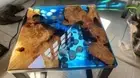 Square Clear Epoxy Resin Coffee Table Top Wooden Live Edge Cafeteria Home Decors