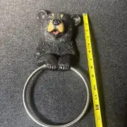 DWK Vintage Black Bear Hand Towel Holder Rustic Woods Cub Bathroom Hanger