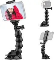 Labymos 16cm/6.3in Flexible Suction Cup Mount Windshield Suction Cup Phone Mount 360°Rotatable 1/4 Inch Screw Connector with Phone Holder for Smartphone Sports Camera