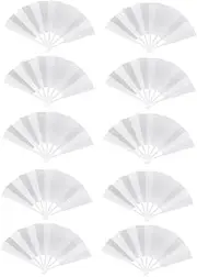 Totority Portable DIY Graffiti Hand Fan 10pcs Blank Fans for DIY Painting Fans Art Supplies