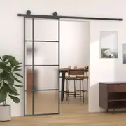 Sliding Door Sliding Barn Door System ESG Glass and Aluminium Black vidaXL
