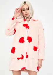[Daisy Street] Heart Print Faux Fur Coat