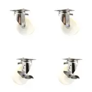 4 Inch 316SS Nylon Wheel Swivel Top Plate Caster Set 2 Brakes Service Caster