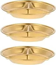 Happyyami 3Pcs Divided Sauce Dish Stainless Steel Seasoning Plates for Condiments Dipping Appetizers and Desserts Kitchen Supplies for Home Restaurant and BBQ Events