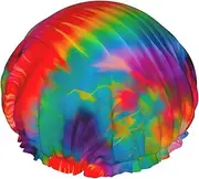 Colorful Tie Dye Pattern Print Shower Cap For Women Men Reusable Lightweight Soft Bath Hair Cap With Elastic Band