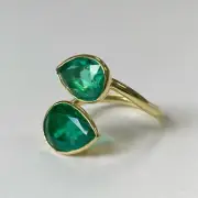 Natural Emerald Two Stone With New Style 14 K Gold plated Leaf Shape Ring