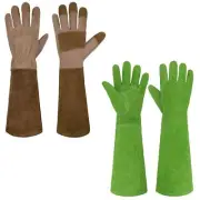 2 Pairs of Pruning Gloves Long & Ladies Leather Gardening Gloves, Thorn Proof Ga