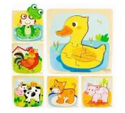 6pk Smiles & Clouds Wooden Jigsaw Puzzles 3+ Animal Shapes Toy FAST SHIP! B84