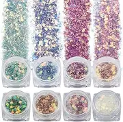SAVITA 8 Colors Iridescent Glitter Flakes, 3D Holographic Mermaid Nail Sequins, Bling Chunky Glitter Irregular Paint for Art Craft Festival Cosmetic Body Decoration