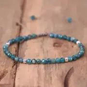 Natural Dainty Apatite Stone Beaded Bracelet 4mm Blue Gemstone Braided Bracelet