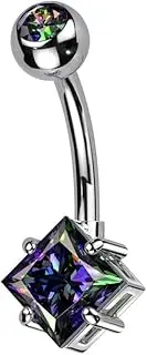 [Pierced Owl] 14GA ASTM F-136 Implant Grade Titanium Prong Set CZ Crystal Diamond Shape Belly Button Ring