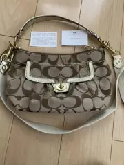 Coach Canvas Leather Shoulder Bag Auth Brown Medium Women Japan 114990