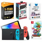 Nintendo Switch Neon Red/Blue OLED + Mario & Luigi: Brothership + Accessory Kit