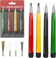Pixiss Scratch Brush Pen Set with Replacement Tips, Fiberglass, Steel, Brass, Ny