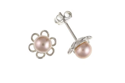 Purple Pearl Flower Earrings Sterling Silver Stud 925 Hallmark Ladies Studs