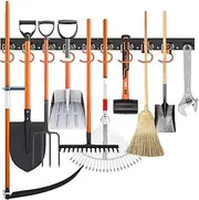 Jeyssui 64'' Adjustable Metal Garden Tool Organizer Hooks,Wall Mounted Hooks Tool Organizer，Garage Storage System Hooks, Yard Tool Storage Rack（Orange）