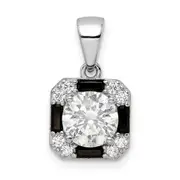 Sterling Silver Rhodium-Plated Cz & Black Nano Crystal Square Pendant