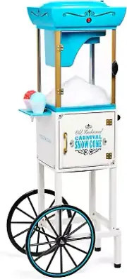 Snow Cone Shaved Ice Machine - Retro Cart Slushie Machine Makes 48 Icy Treats -