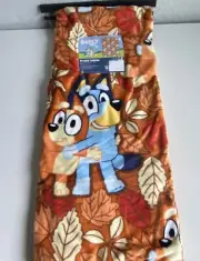 Disney Bluey and Bingo Hugging Fall Autumn Leaves Plush Throw Blanket 50x70” NEW