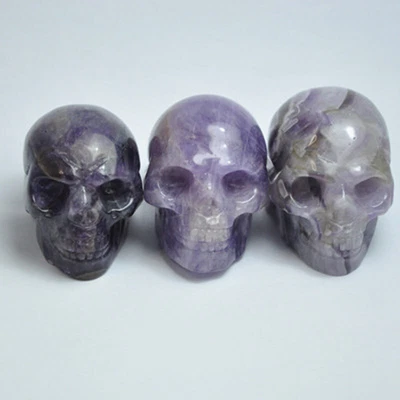 Natural Dream Amethyst Quartz Crystal Skull Carved Specimen Healing Stone Decor