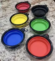✅4 Travel Dog Bowls Portable Collapsible Foldable Pet Food & Water Bowls Dish