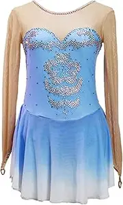 [Zagitova] Figure Skating Dress for Girls Patchwork Breathable Women Ice Competition Practise Dance Outfit with Rhinestone
