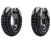 Swarovski - Dextera hoop earrings - Small, Black, Ruthenium plated
