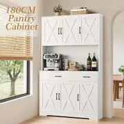 White Sideboard Buffet Pantry Cupboard Hutch Dresser Hall Kitchen Dining Room Coffee Table Side Storage Unit Drawer Shelves Cabinet Bar Shelving 180cm