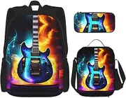 Magic Electric Guitar Backpack With Lunch Box 3 In 1 Set With Pencil Case, Large Capacity Backpack With Chest Strap